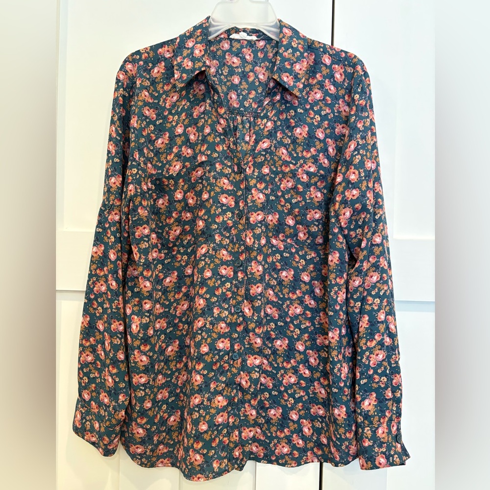 Maurices Blue-green and Coral Floral Button-Down Shirt